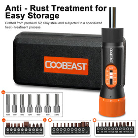 Coobeast torque screwdriver in use with audible tightening feedback.