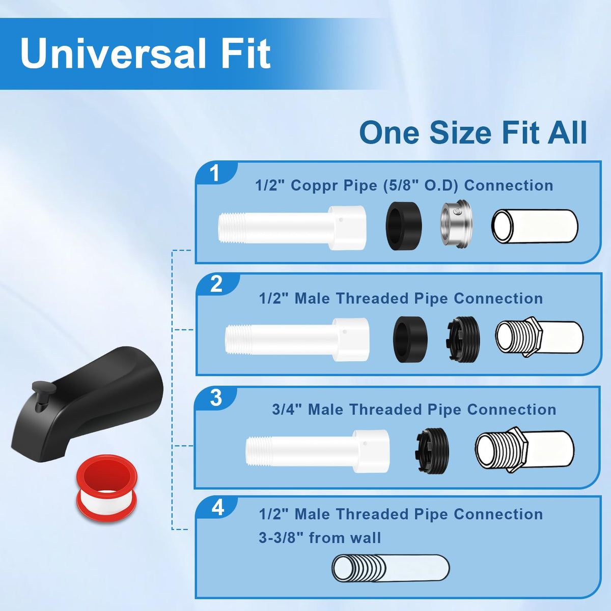 Coolfell four-in-one tub spout adapter simplifies installation and compatibility.