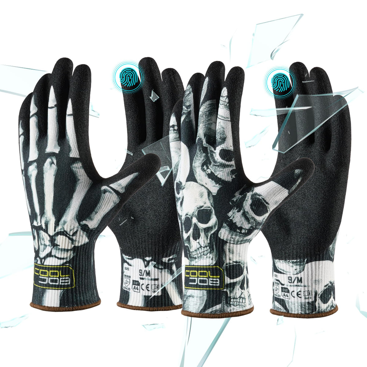 COOLJOB A4 cut-resistant gloves with palm coating for secure grip on wet surfaces.