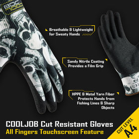 COOLJOB A4 gloves feature sandy nitrile for reliable grip in slippery conditions.