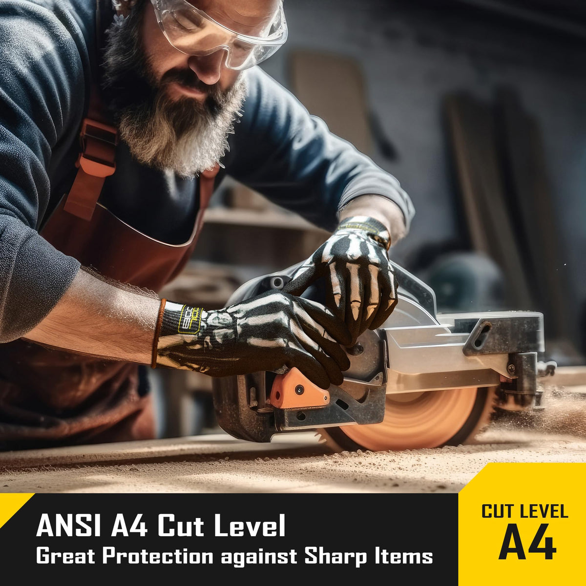 COOLJOB A4 gloves suitable for wood carving and glass handling tasks.