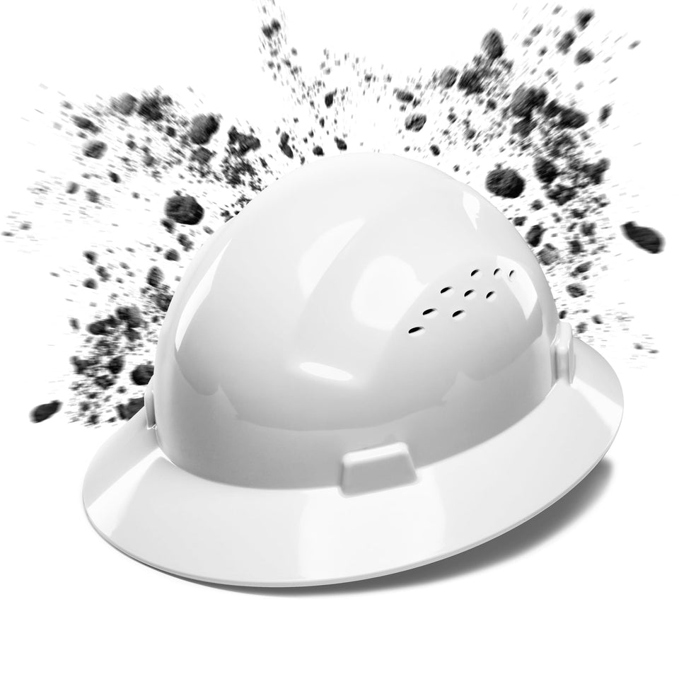 COOLJOB full brim hard hat front view for sun protection on-site.