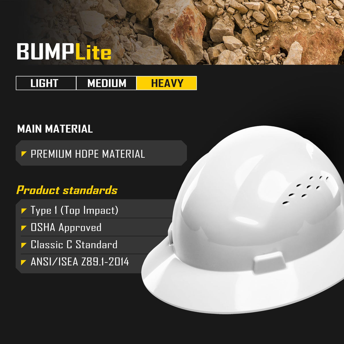 COOLJOB full brim hard hat side view highlighting secure fit for long shifts.