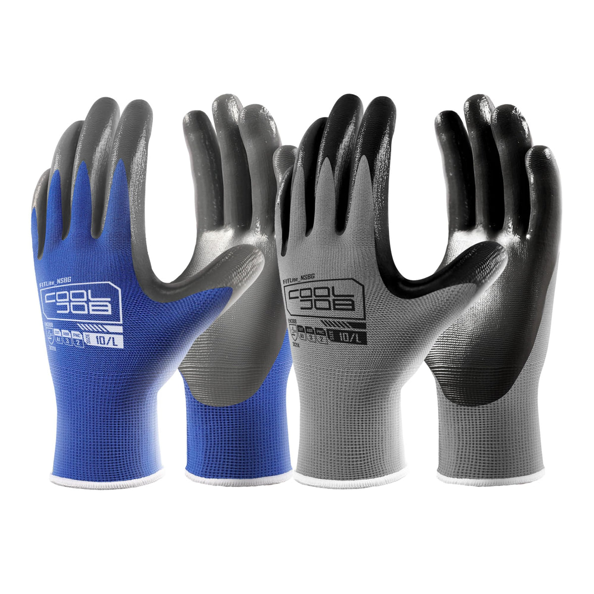 COOLJOB nitrile-dipped gloves with palm grip for secure handling.
