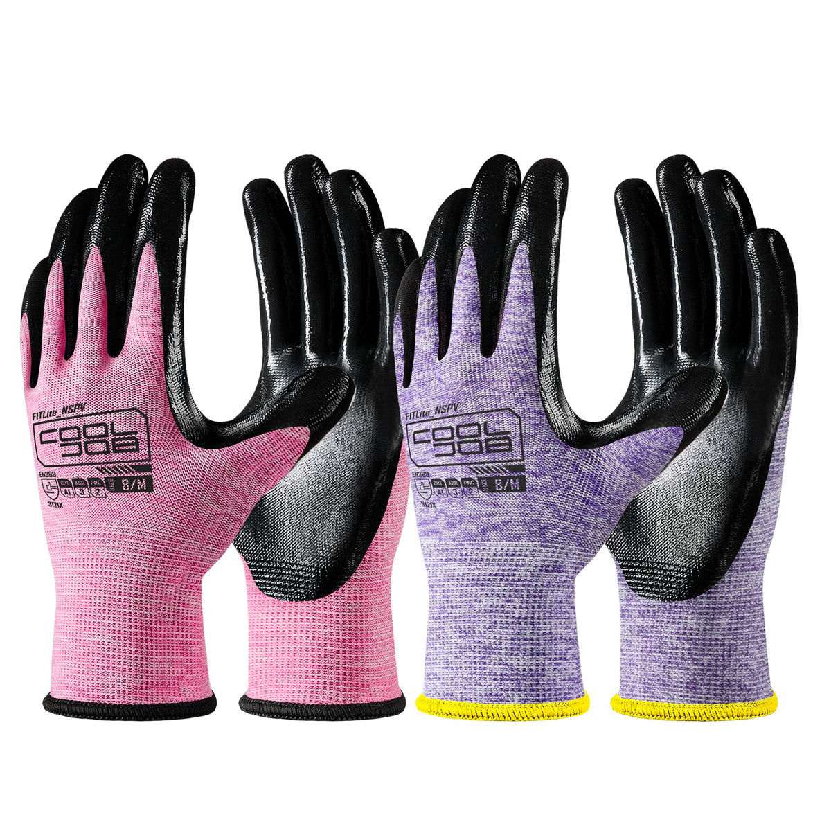 COOLJOB nitrile-dipped gloves with palm grip for secure handling.