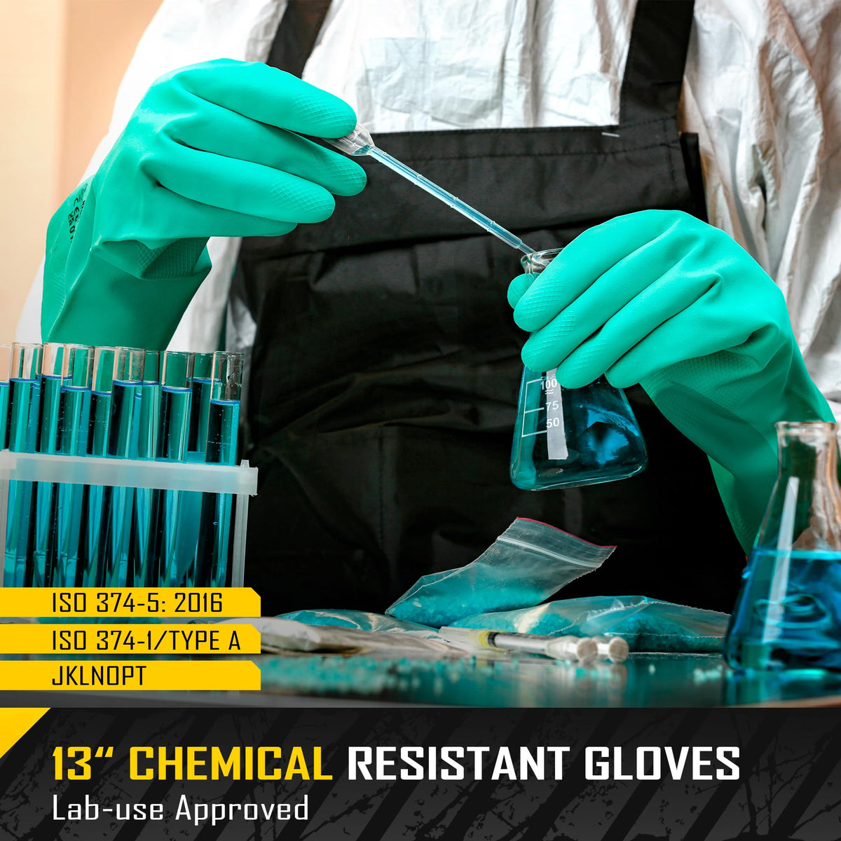 COOLJOB 13-inch nitrile gloves provide extended forearm protection during messy tasks.