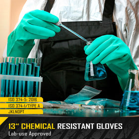 COOLJOB 13-inch nitrile gloves provide extended forearm protection during messy tasks.