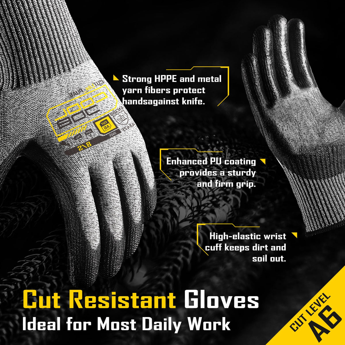 COOLJOB PU coated gloves with anti-slip grip ideal for precise handling in dry or wet conditions.