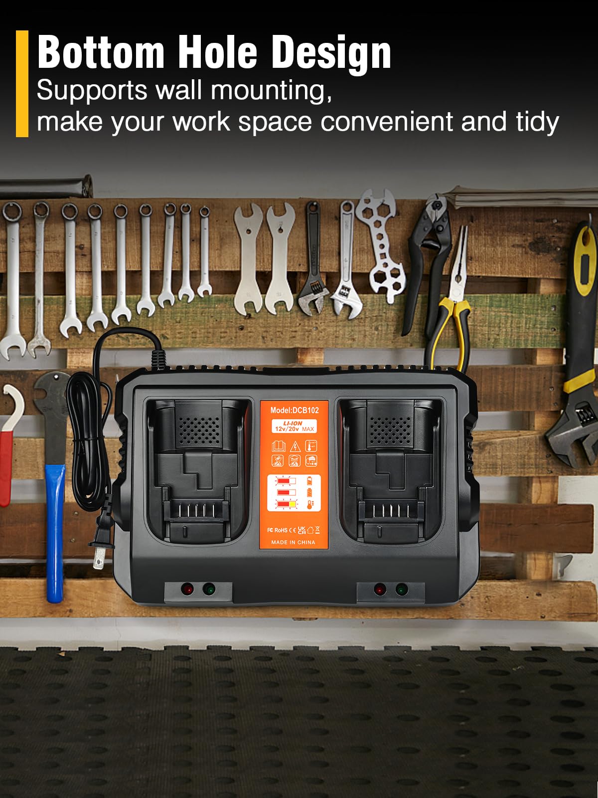 COOMYXIN DCB102 supports DeWalt batteries, expanding toolkit options.
