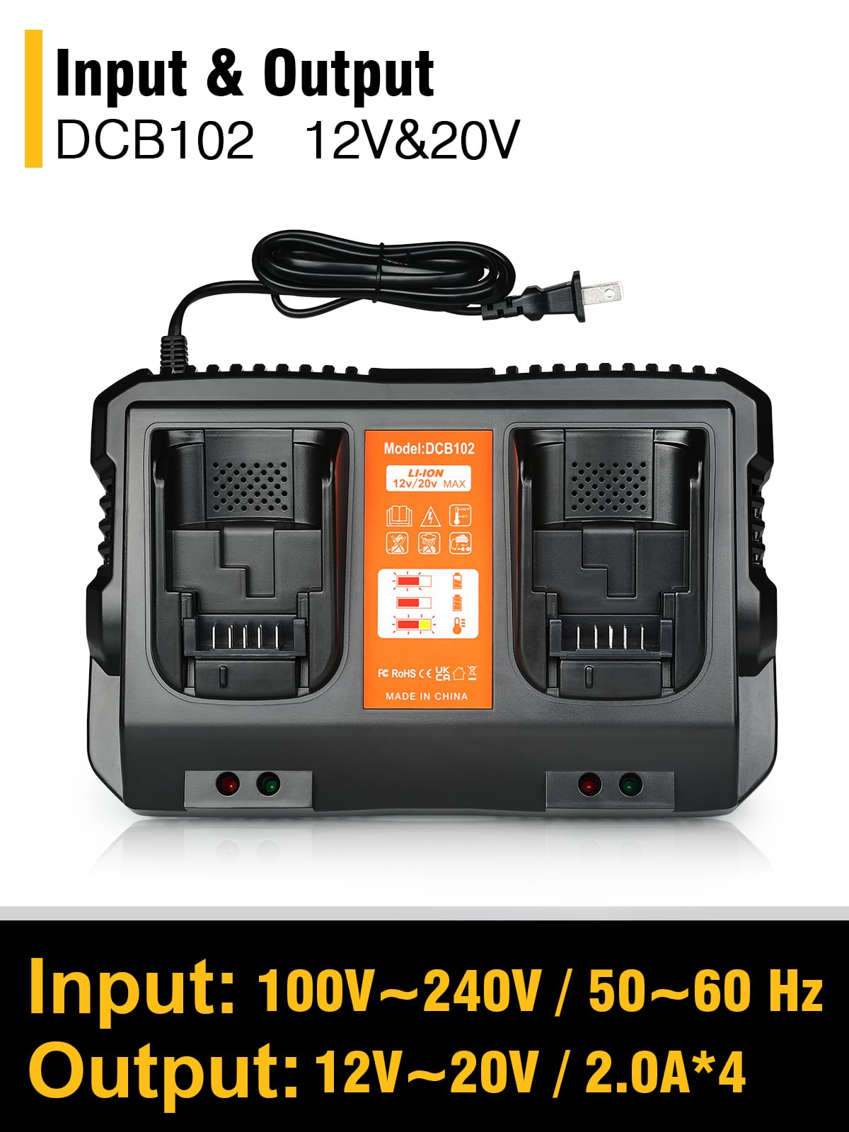 COOMYXIN DCB102 wide compatibility supports DeWalt 12V-20V batteries with safe charging.