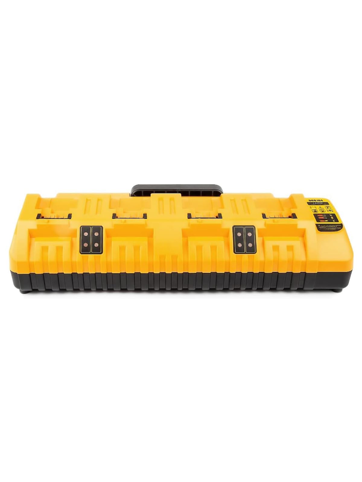 COOMYXIN DCB104 four-port charger powers multiple DeWalt batteries at once in a workshop