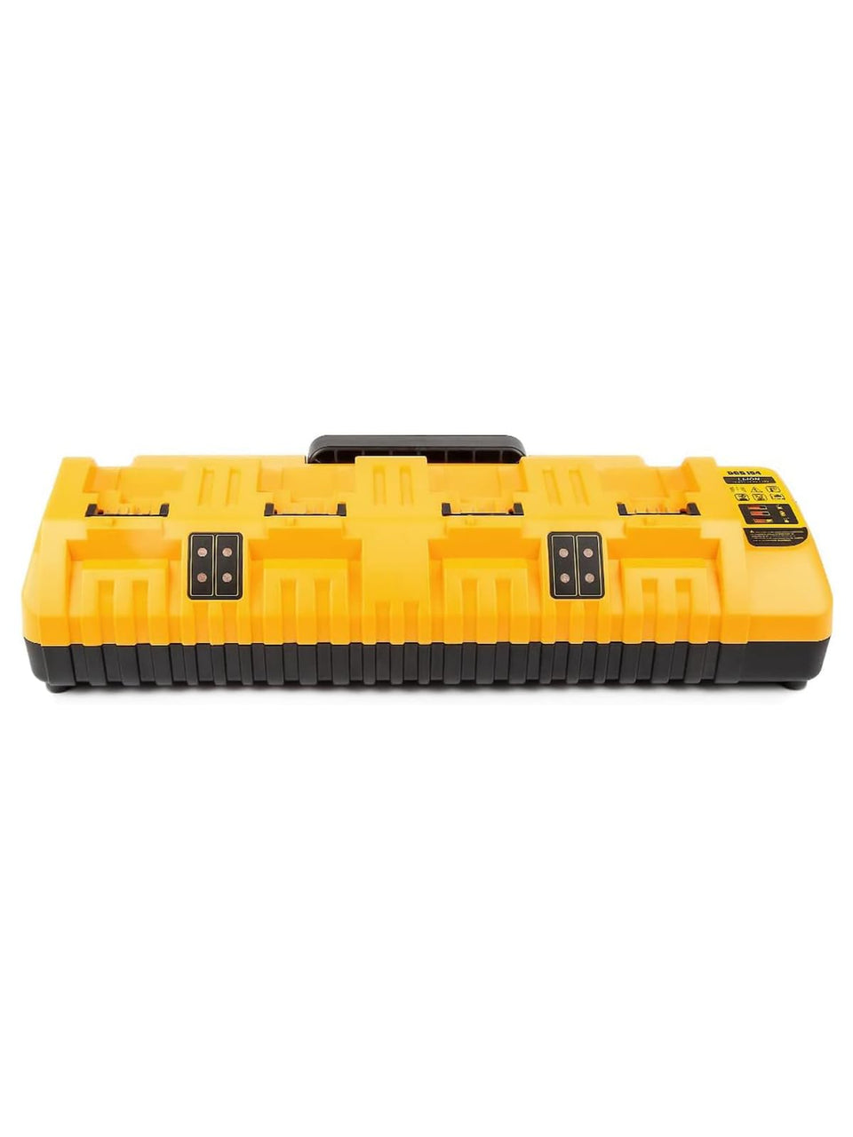 COOMYXIN DCB104 four-port charger powers multiple DeWalt batteries at once in a workshop