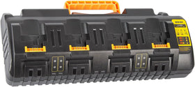 COOMYXIN DCB104 four-port charger powers multiple DeWalt batteries on site