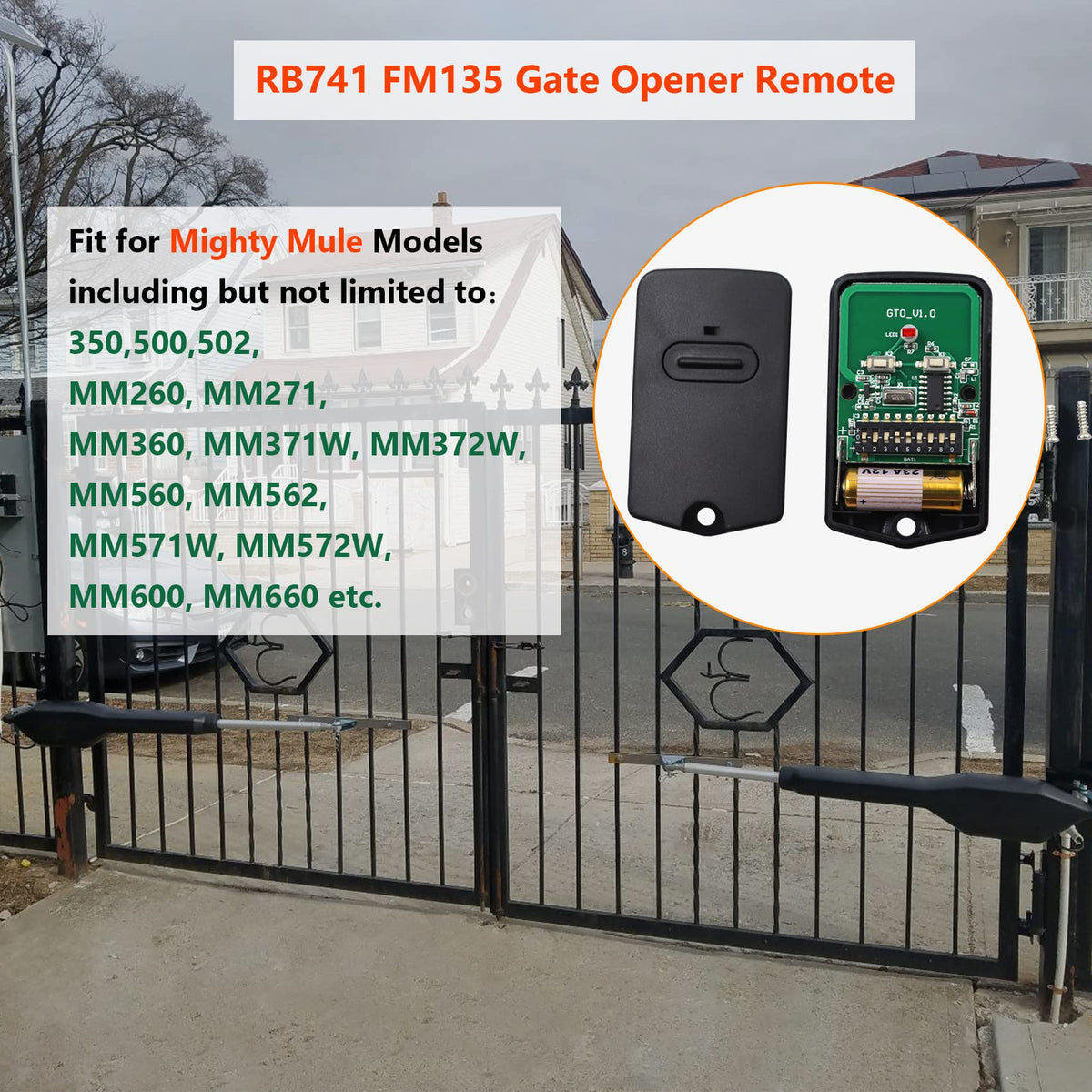 Replacement remote for Mighty Mule gate opener offering easy DIY programming and setup.
