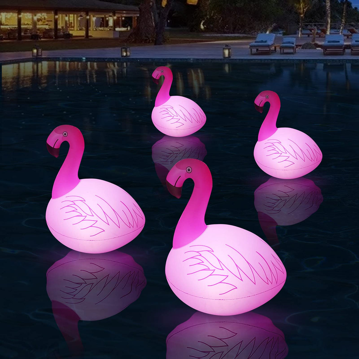 Cootway Flamingo pool light glows brightly at night for charming pool décor