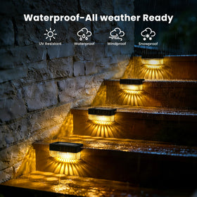 COOZAMING outdoor step light mounted on a wooden railing