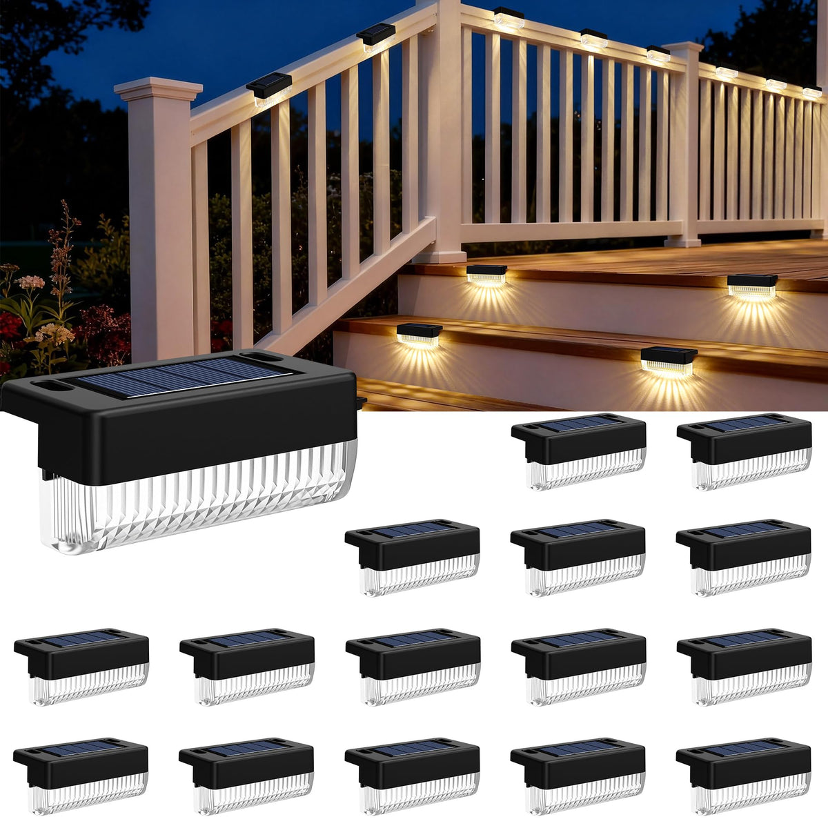 COOZAMING solar deck light warm white glow for patio and path lighting
