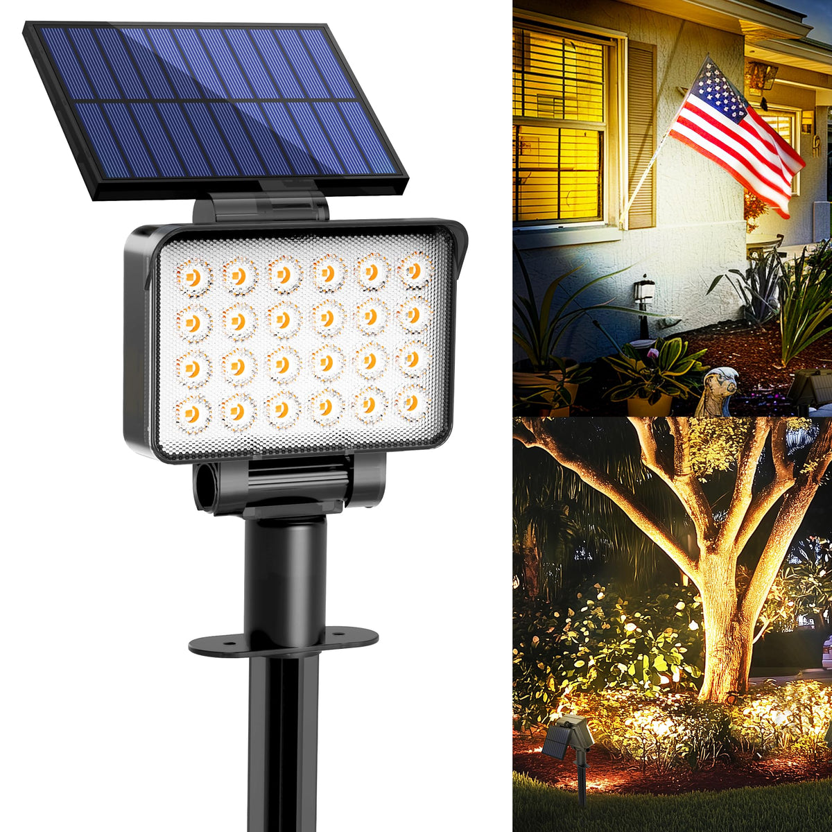 Coozaming flag-illumination solar spot light enhances flag visibility and curb appeal.