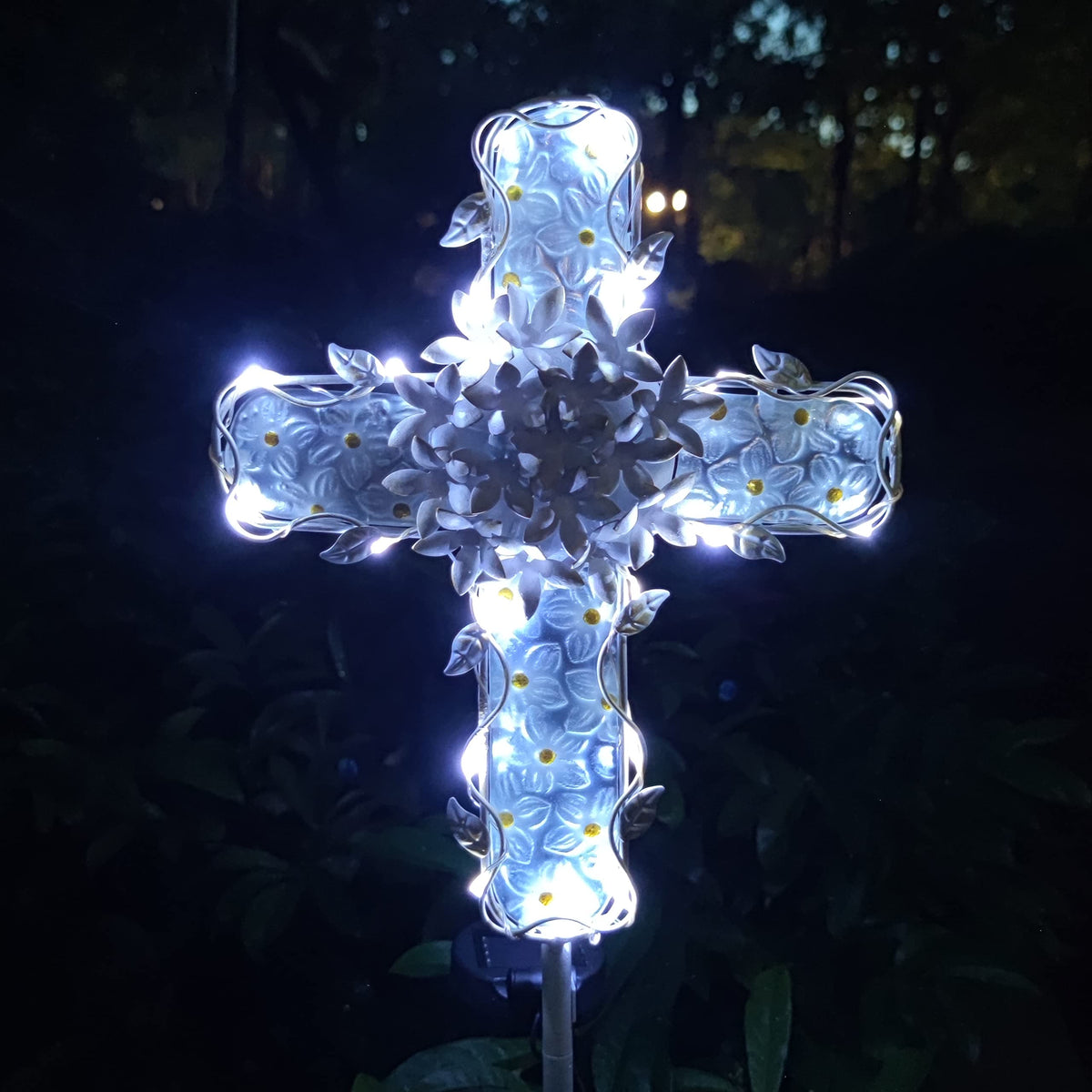 COOZZYHOUR 38inch solar cross light in metal and glass for elegant outdoor decor