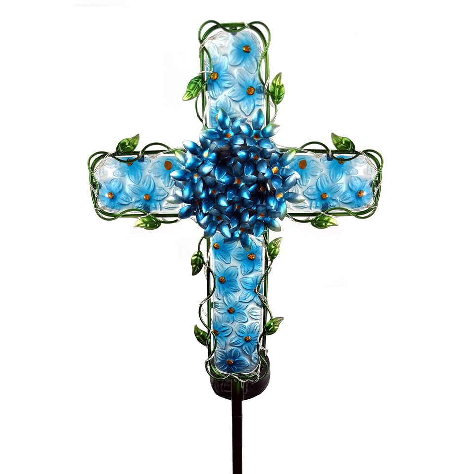 COOZZYHOUR Solar Cross Blue Hydrangea Flower Light glows for garden ambiance