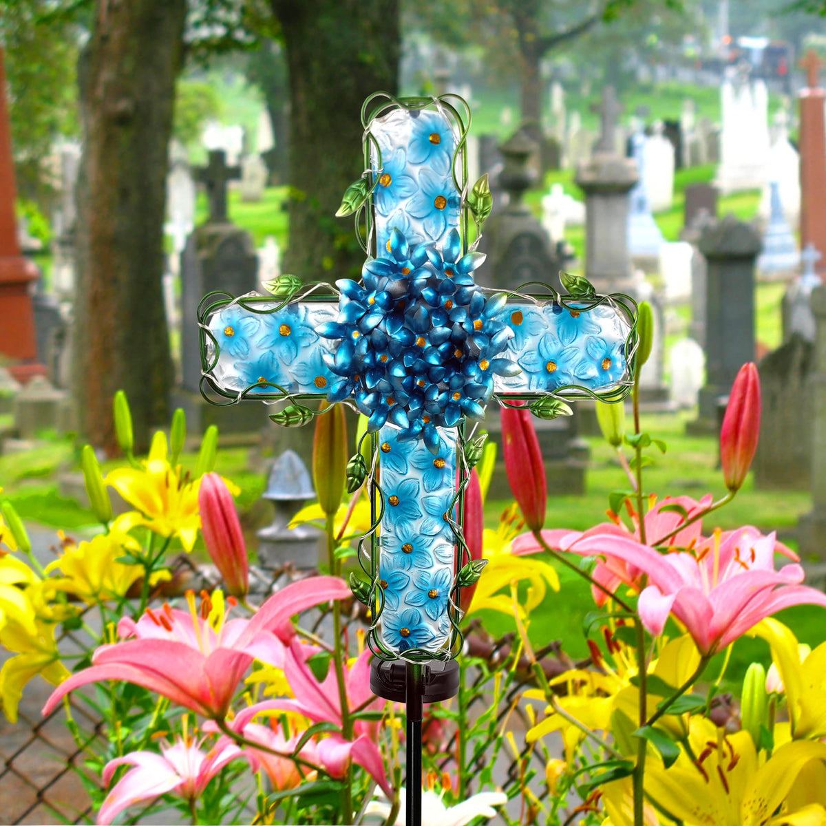 COOZZYHOUR Solar Cross Easy Install ground stake setup