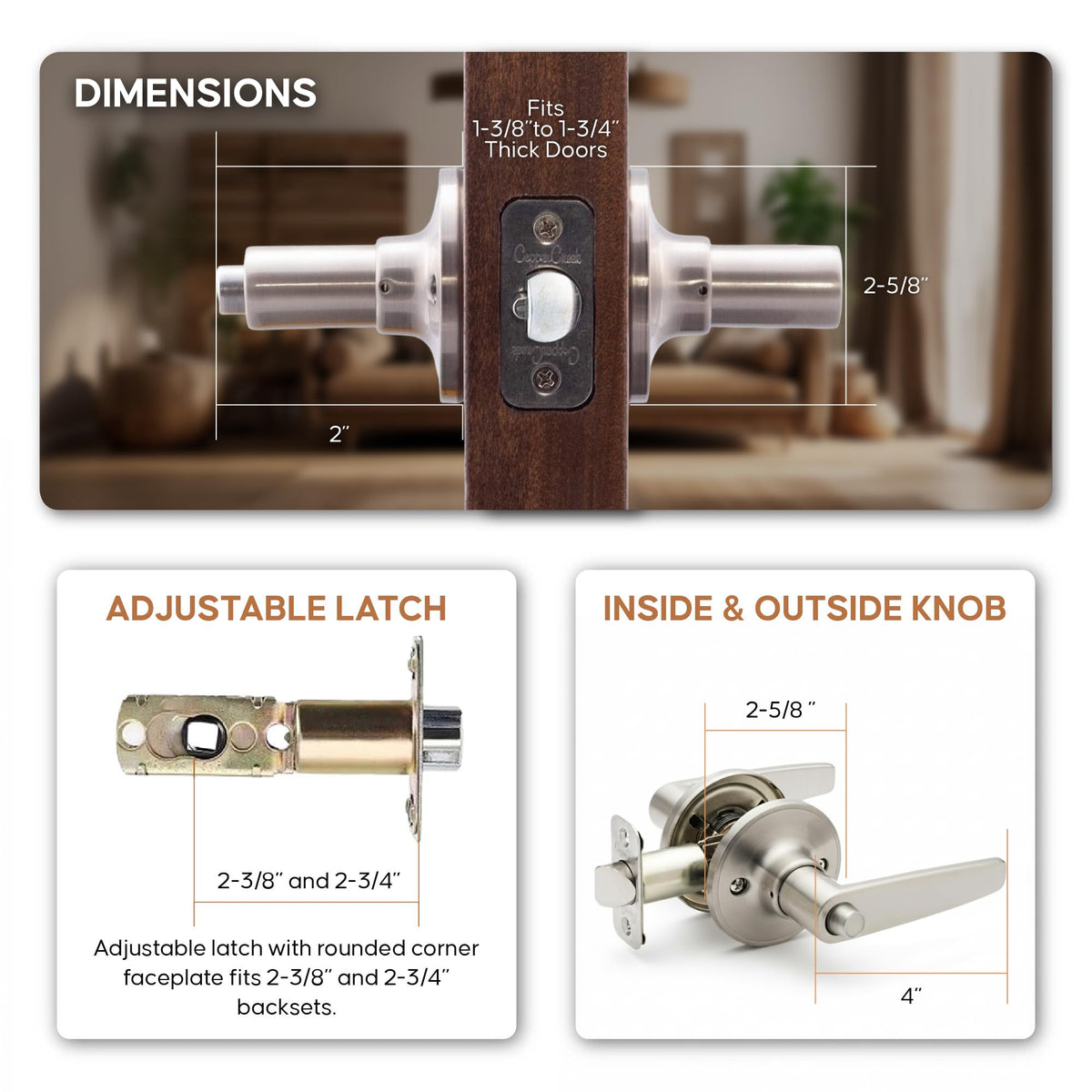 Reversible handle design fits left or right-handed doors.