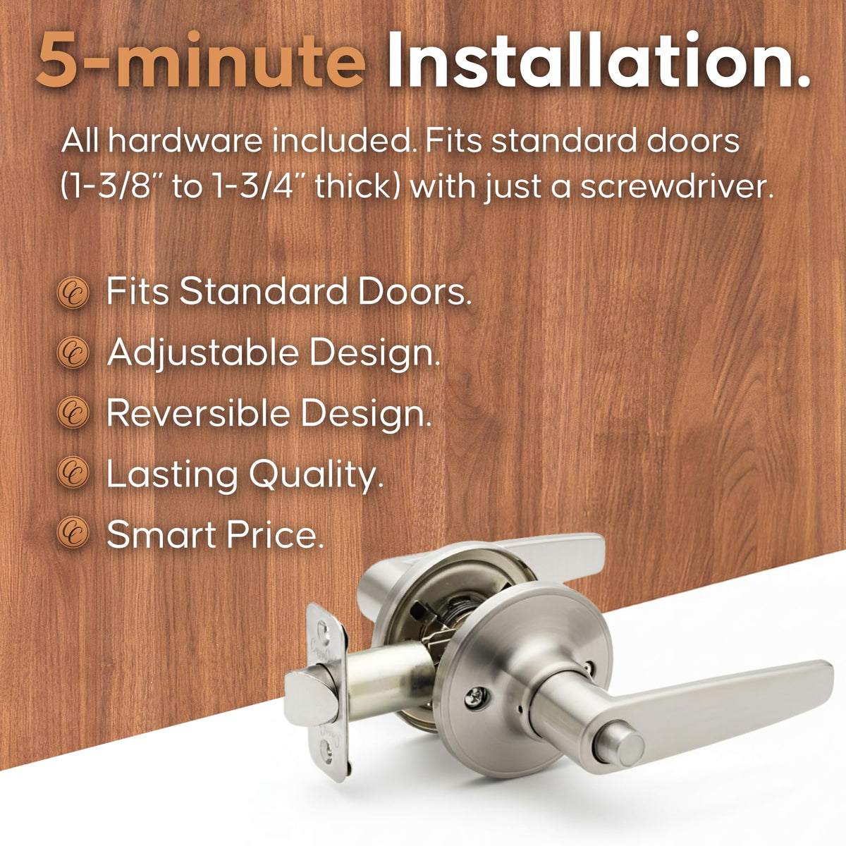Round corner latch detail demonstrates versatile door compatibility.
