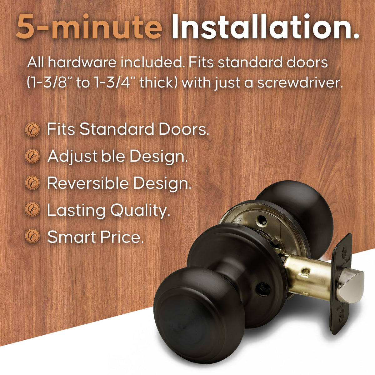 Copper Creek latch and knob aligned for easy secure mounting