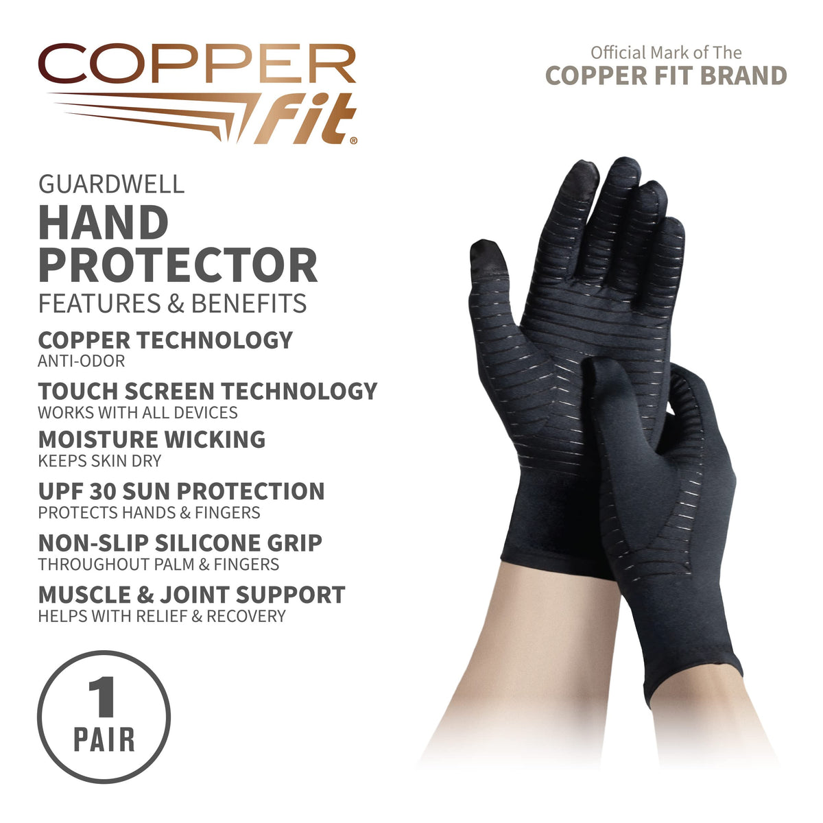 Copper Fit Guardwell gloves fit like a second skin for enhanced dexterity.