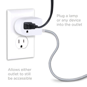 Cordinate side-angle plug design keeps outlets free for adjacent devices.