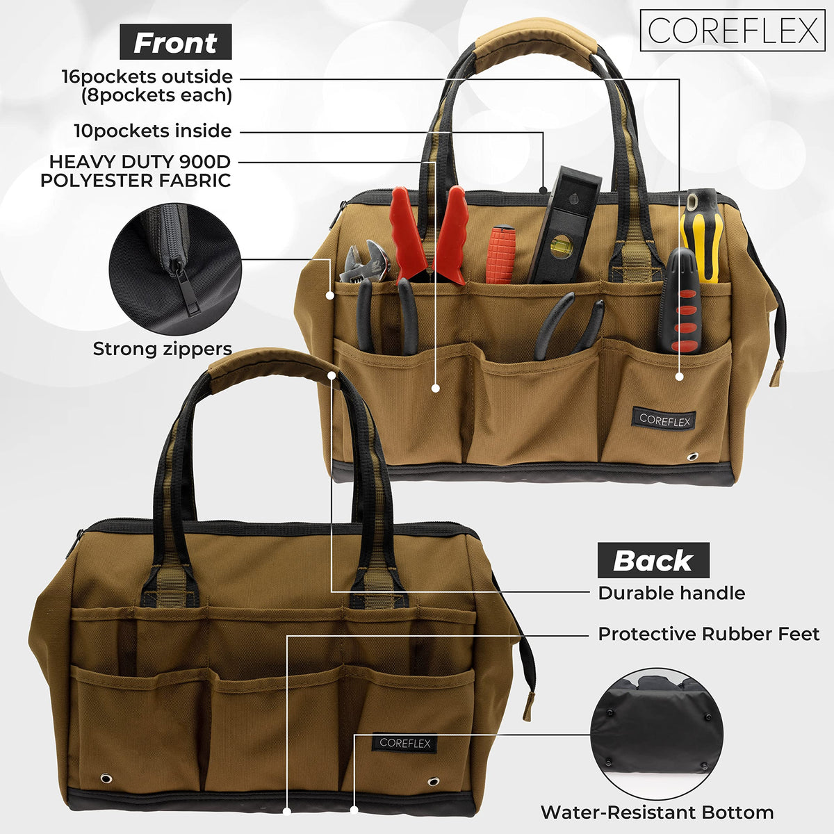 Coreflex 14in wide-mouth tool bag open mouth for quick tool access