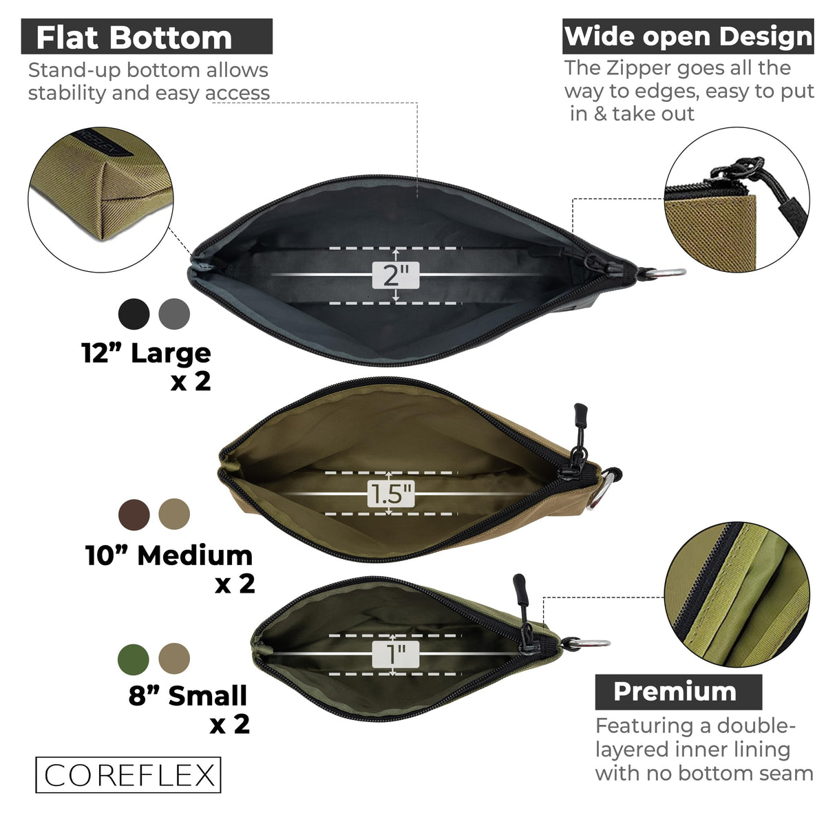 Coreflex Premium Tool Pouch YKK zipper closeup highlights durable hardware for daily use.
