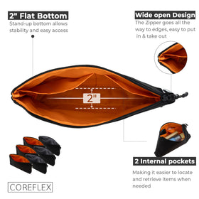 COREFLEX Premium Tool Pouch flat bottom design enhances stability for tools.