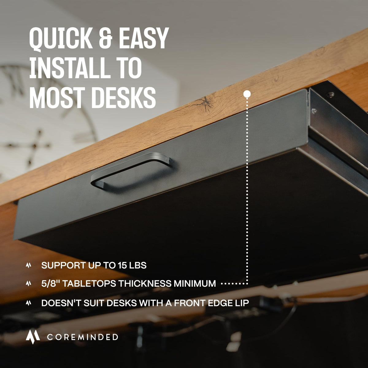 COREMINDED carbon steel drawer with matte black finish adds durable, premium look.