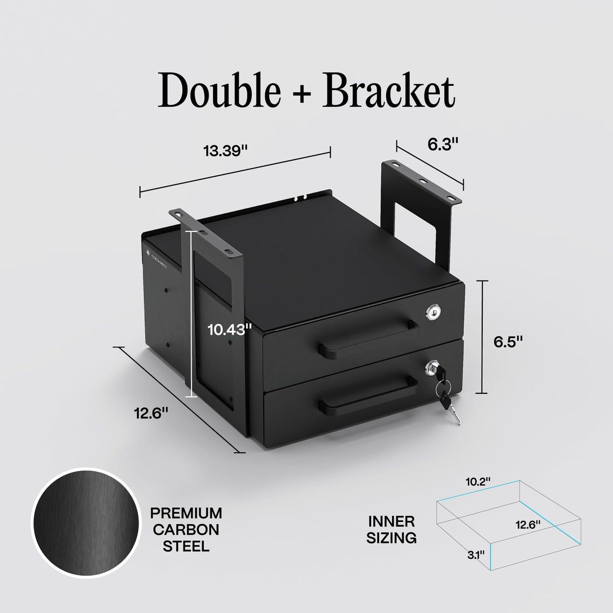 CoreMinded under-desk drawer top view highlighting space-saving design for clutter-free desk.