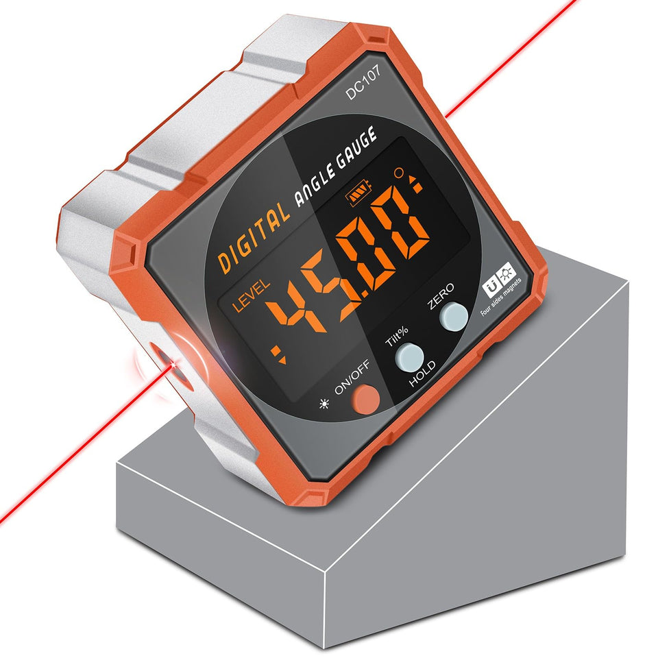 COROLLATA digital angle finder with magnetic laser for quick precision on metal surfaces.