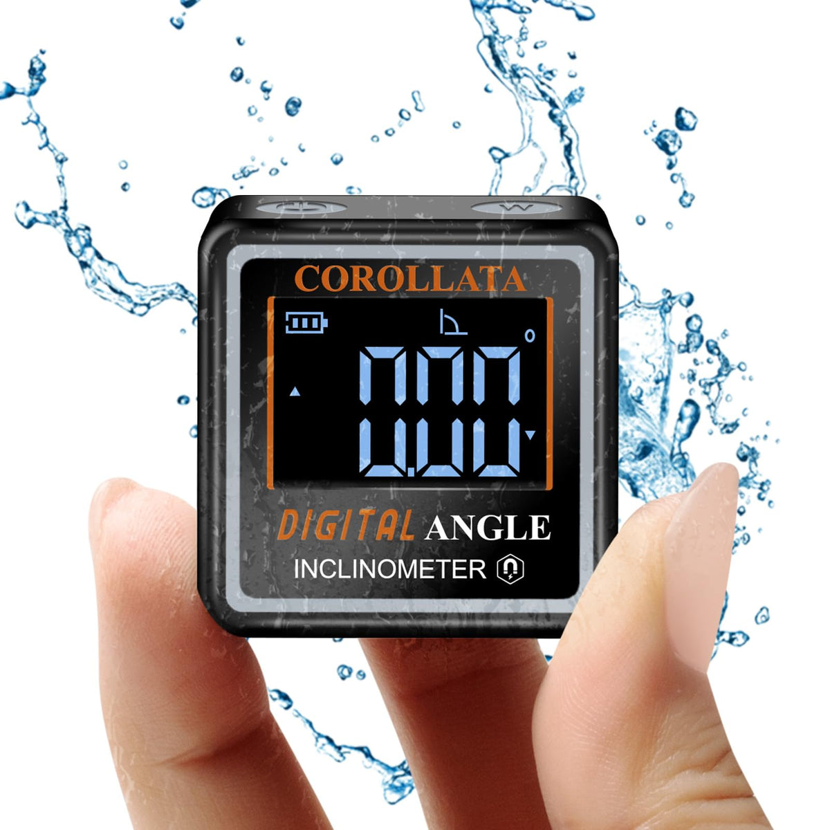 COROLLATA ultra small digital angle finder with magnetic level for quick metal mounting.