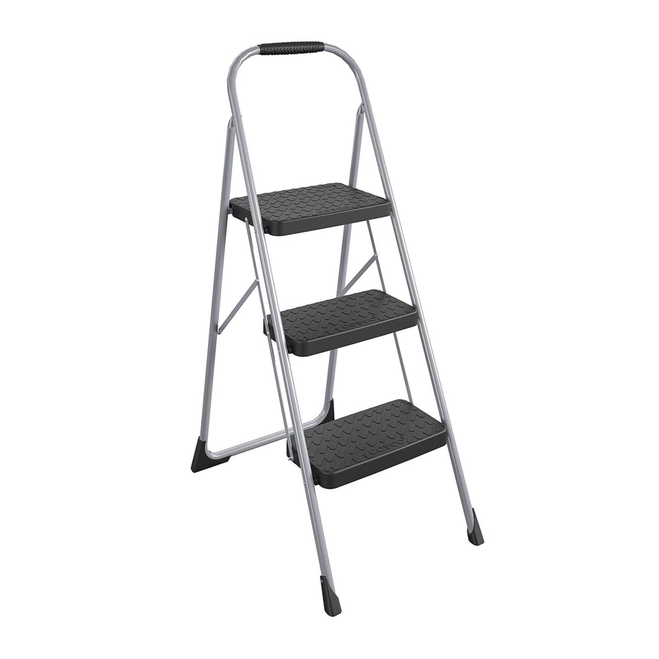 Cosco 11408PBL1E three-step stool grey with large steps for stable reach.