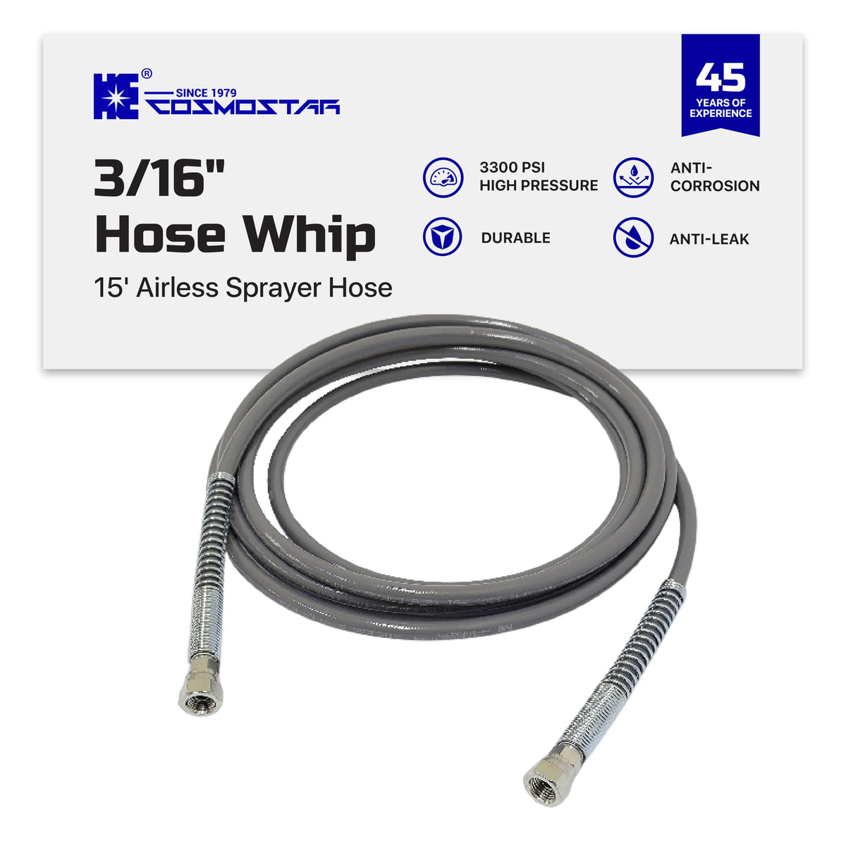 Cosmostar 15ft hose length enables reachable interior and exterior spots.
