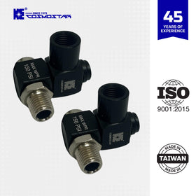 Cosmostar two-pack swivel connectors in use for double productivity