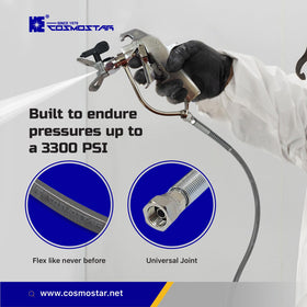 Cosmostar universal fit hose fits many airless sprayers.