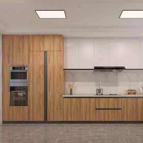 COSNIGHT cabinet revamp using wood grain wallpaper for renewed look.