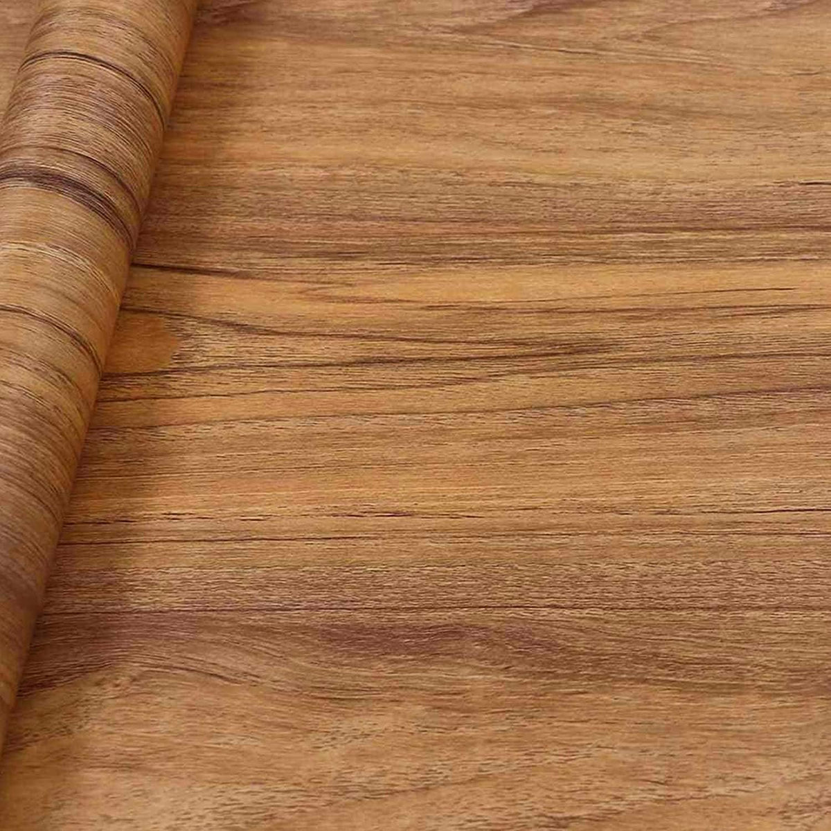 COSNIGHT wood grain film on a kitchen counter for wipe-clean surface.