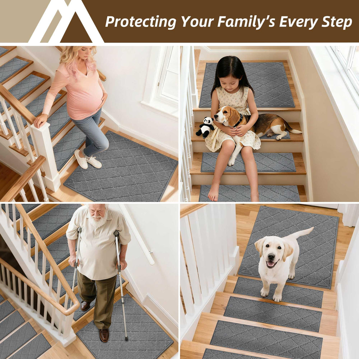 COSY HOMEER anti-slip rug for wooden, tile, and glass stairs.