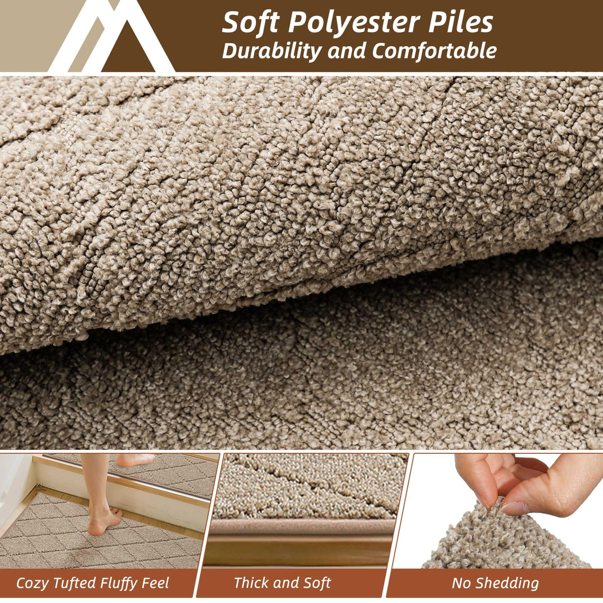 COSY HOMEER beige stair mat 30x30 blends with wood and stops sliding