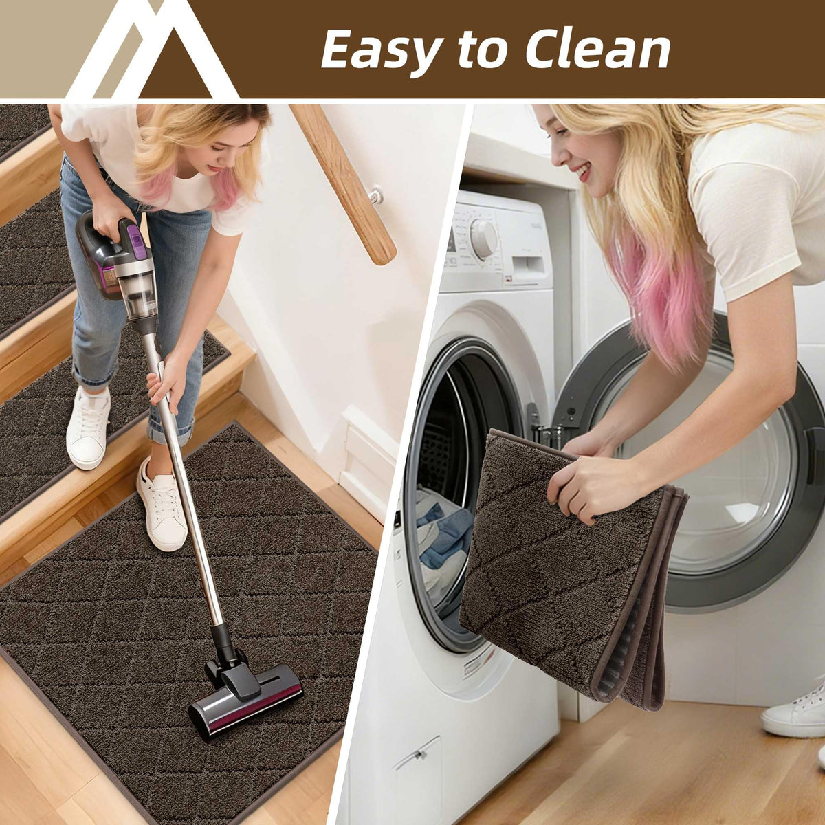 COSY HOMEER 30x30 brown tread protects wood stairs with pet-friendly grip