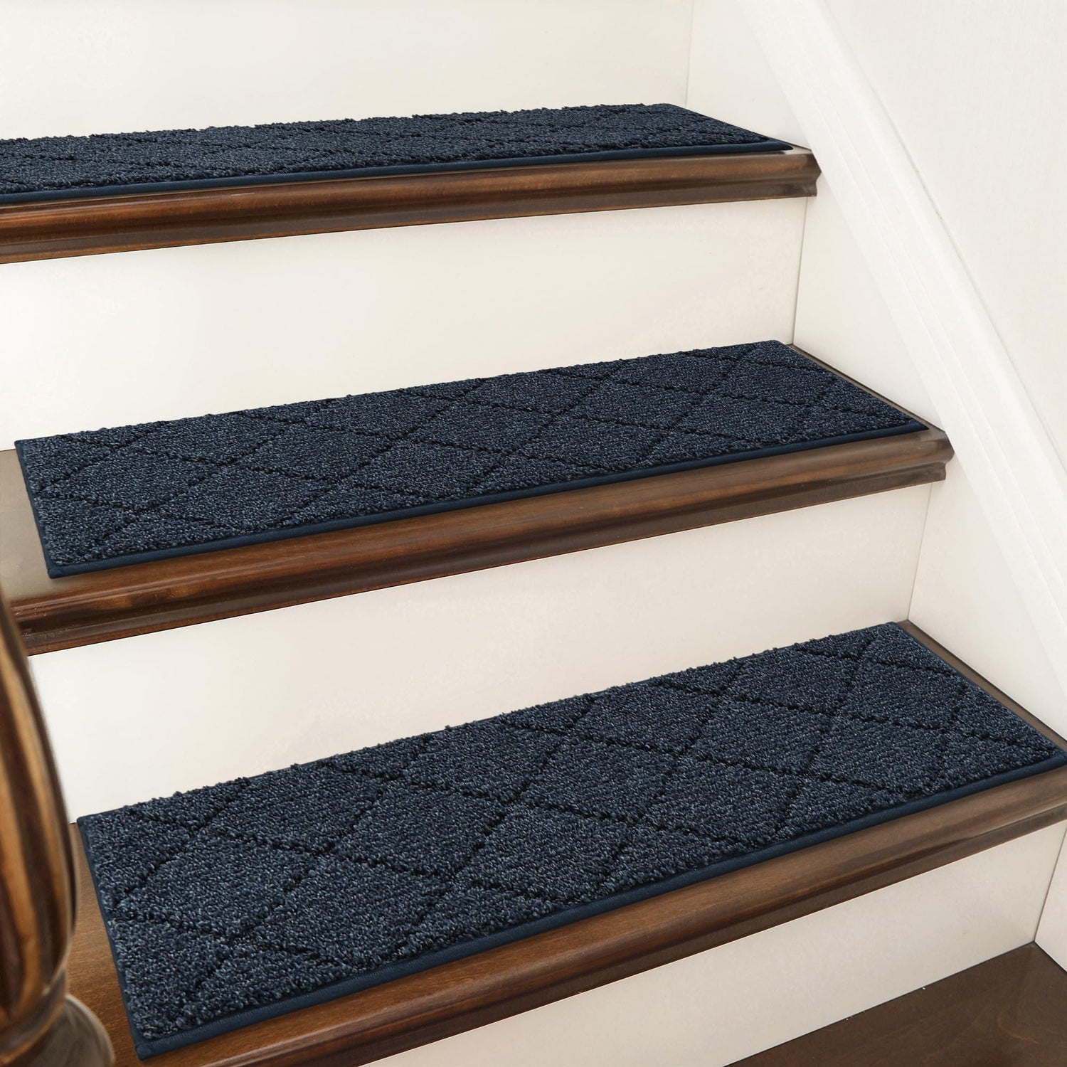 COSY HOMEER navy edging stair treads with non-slip backing on wooden stairs