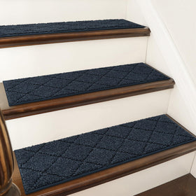 COSY HOMEER navy edging stair treads with non-slip backing on wooden stairs