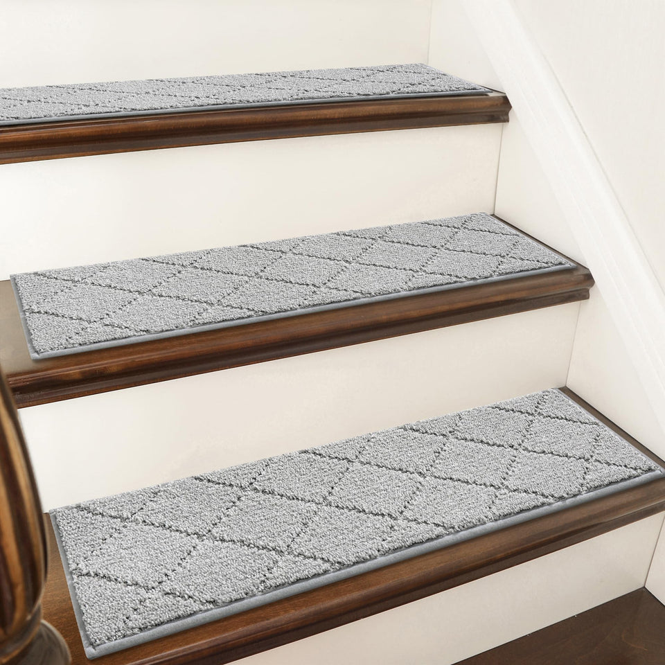 COSY HOMEER edging stair treads with non-slip backing boost safety on grey wooden stairs