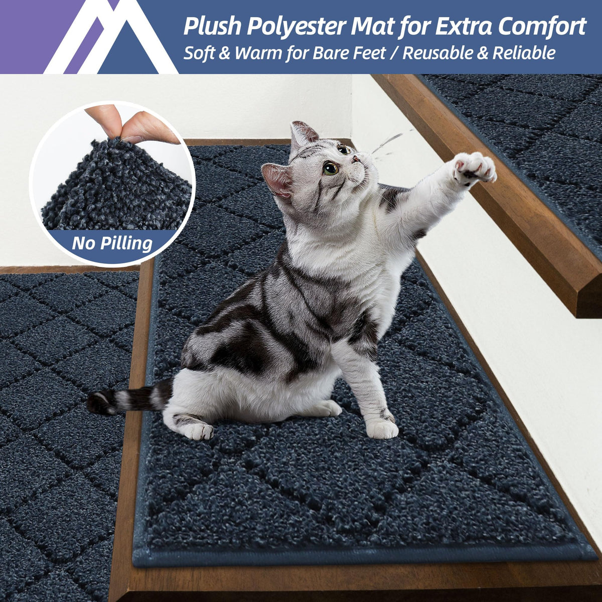 COSY HOMEER pet-friendly navy stair mats protecting floors and paws